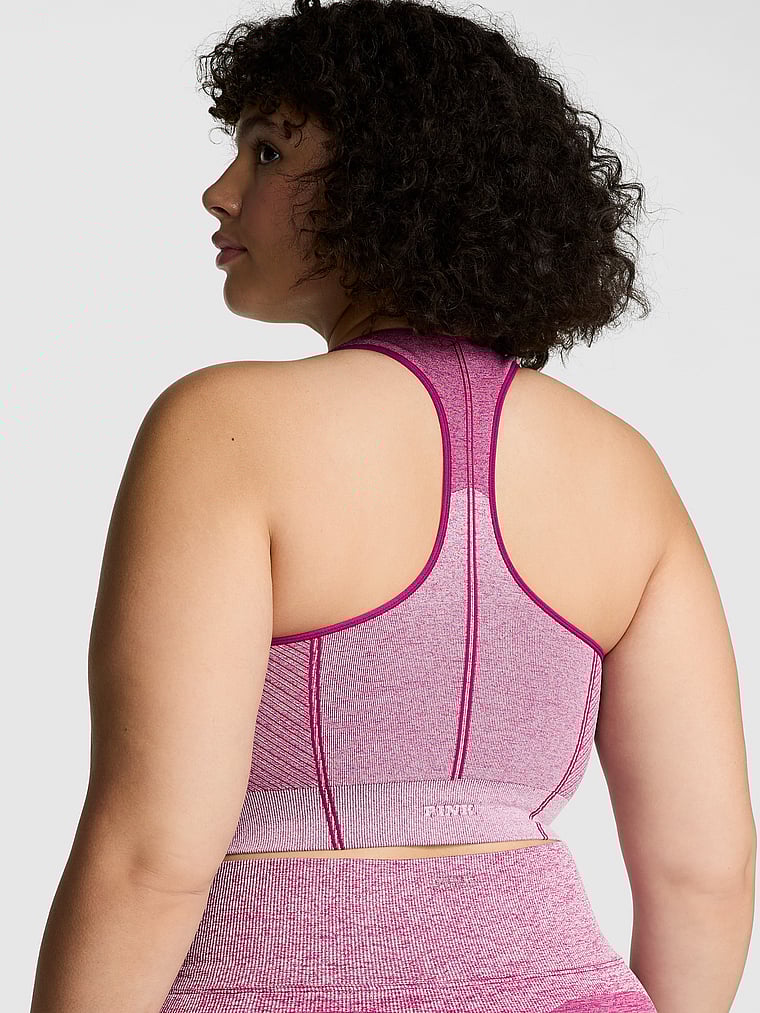 PINK Seamless Marl Longline Sports Bra, Thriller Marl, onModelBack, 4 of 4 Diana is 5'8" and wears 38DD (E) or Extra Extra Large