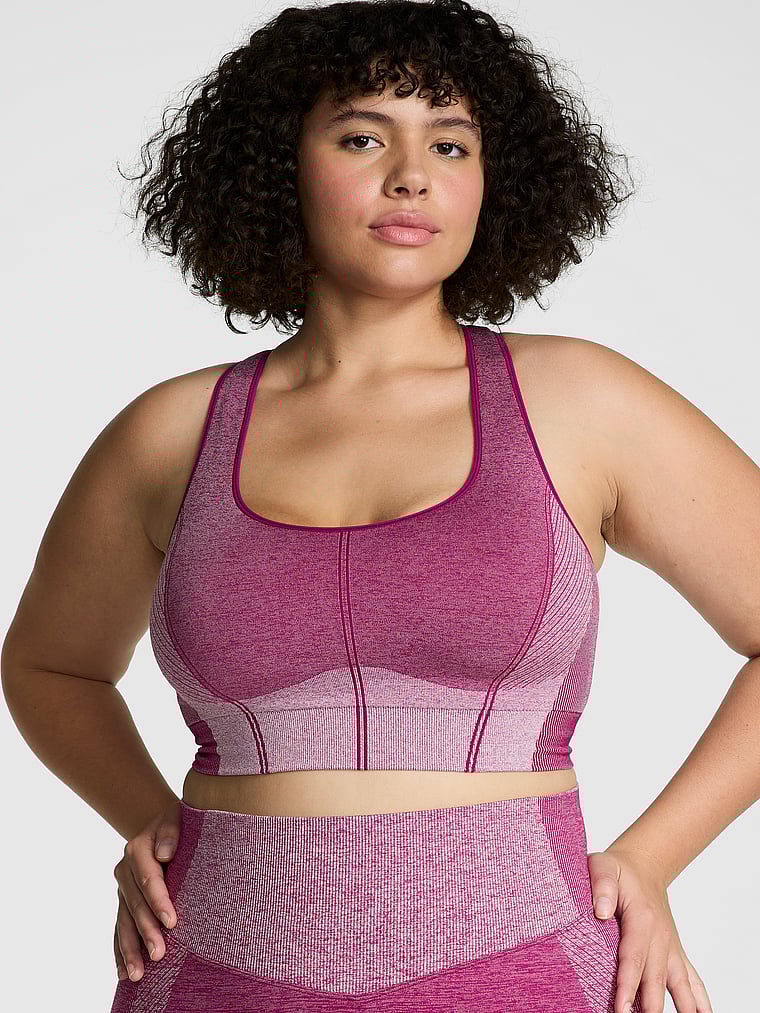 PINK Seamless Marl Longline Sports Bra, Thriller Marl, onModelFront, 3 of 4 Diana is 5'8" and wears 38DD (E) or Extra Extra Large