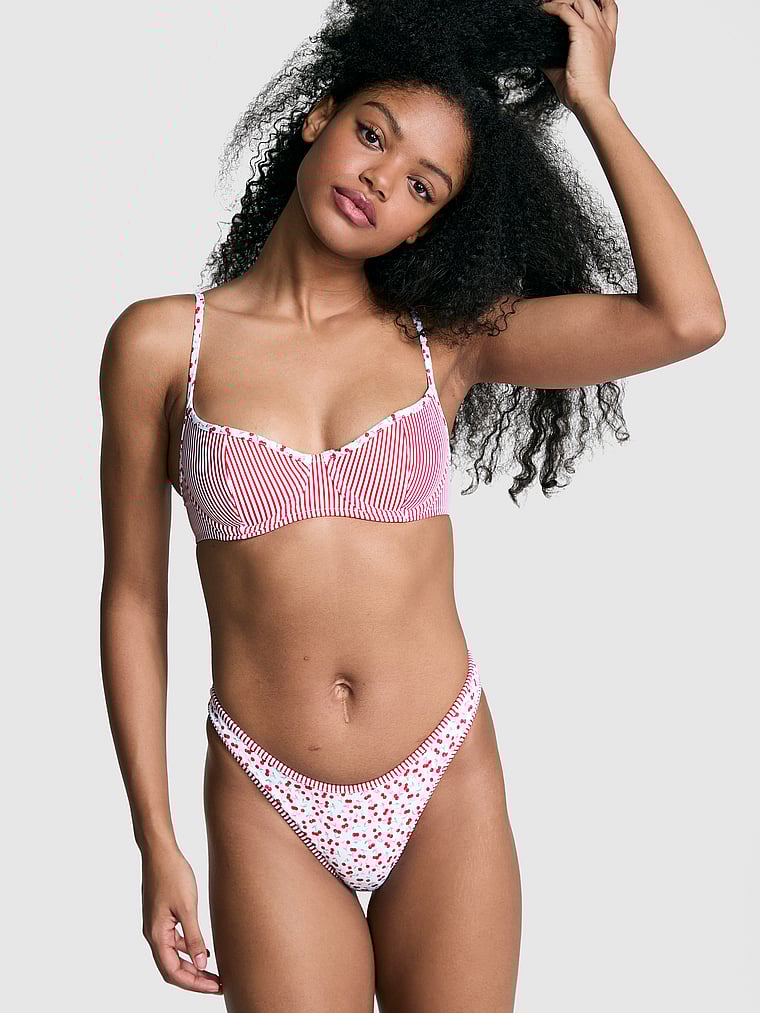 PINK by Frankies Bikinis Golden Hour Bikini Bottom, Cherry Candy, onModelFront, 1 of 3 Jordan is 5'9" and wears Small