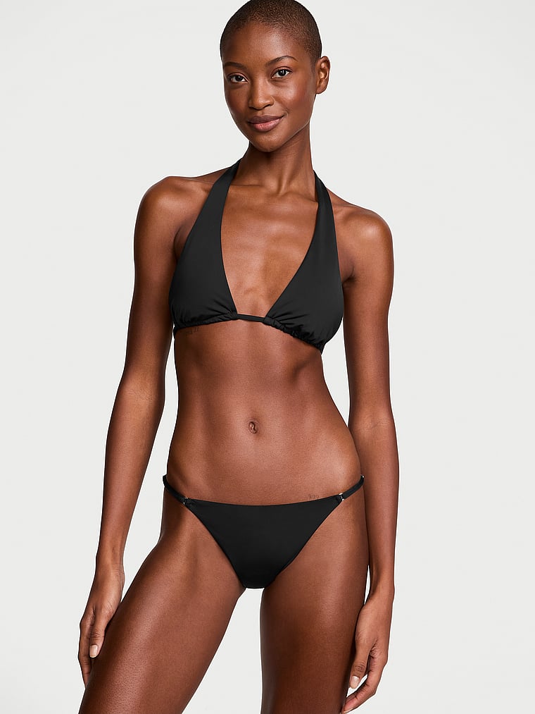 Victoria's Secret, Victoria's Secret Swim Essential Halter Bikini Top, Pure Black, onModelFront, 1 of 3