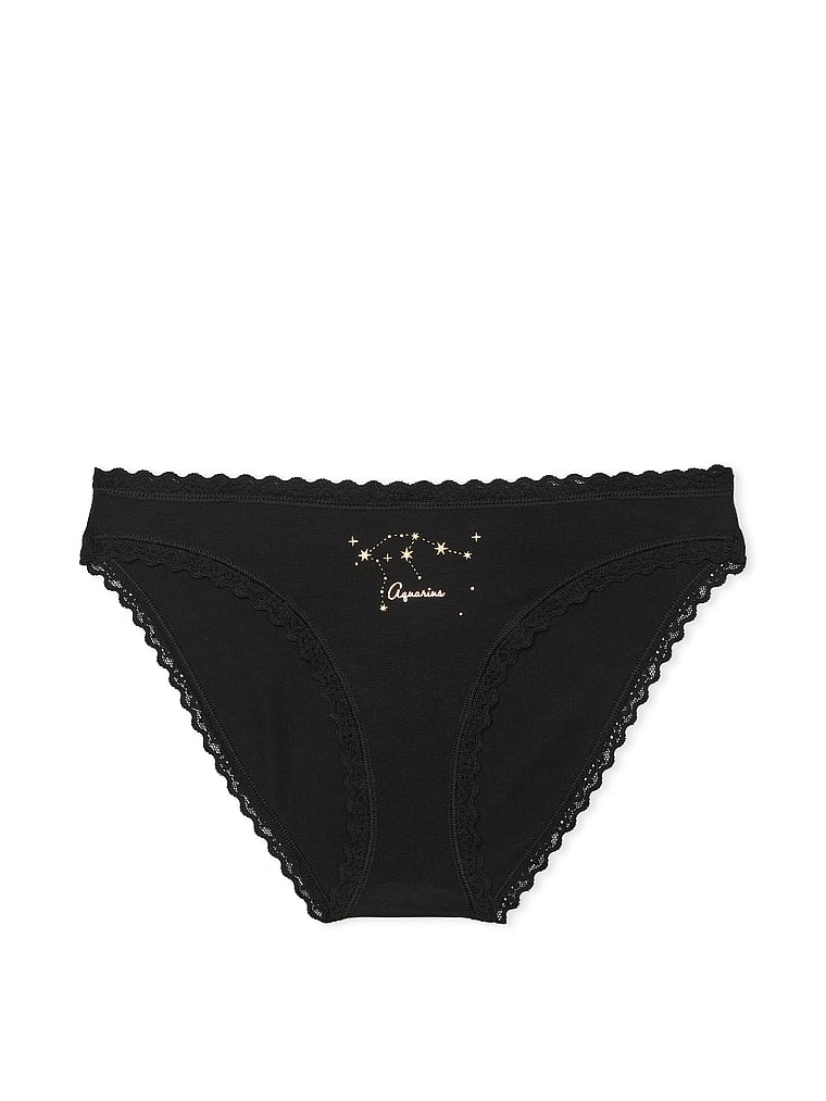 Cotton Pointelle Lace-Trim Bikini Panty