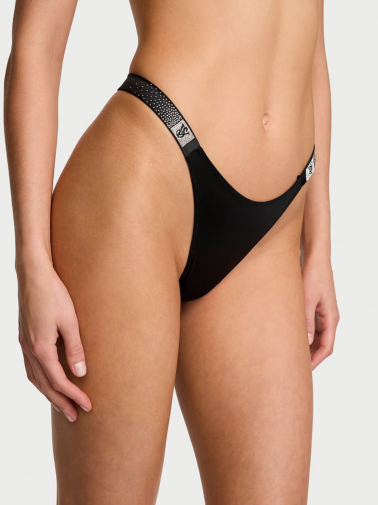Victoria's Secret, Very Sexy Double Shine Strap Smooth Thong Panty, Black, onModelFront, 1 of 5 Aga is 5'10" and wears Small