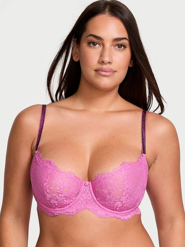 Victoria's Secret, Dream Angels Wicked Twinkle Lace Unlined Balconette Bra, onModelFront, 1 of 5