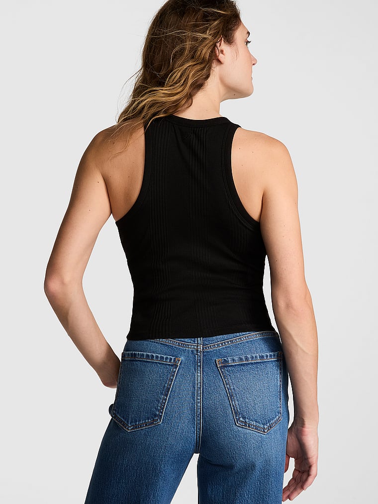 PINK Multi Rib Tank Top, Pure Black, onModelBack, 2 of 3 Callie is 5'9" and wears Large