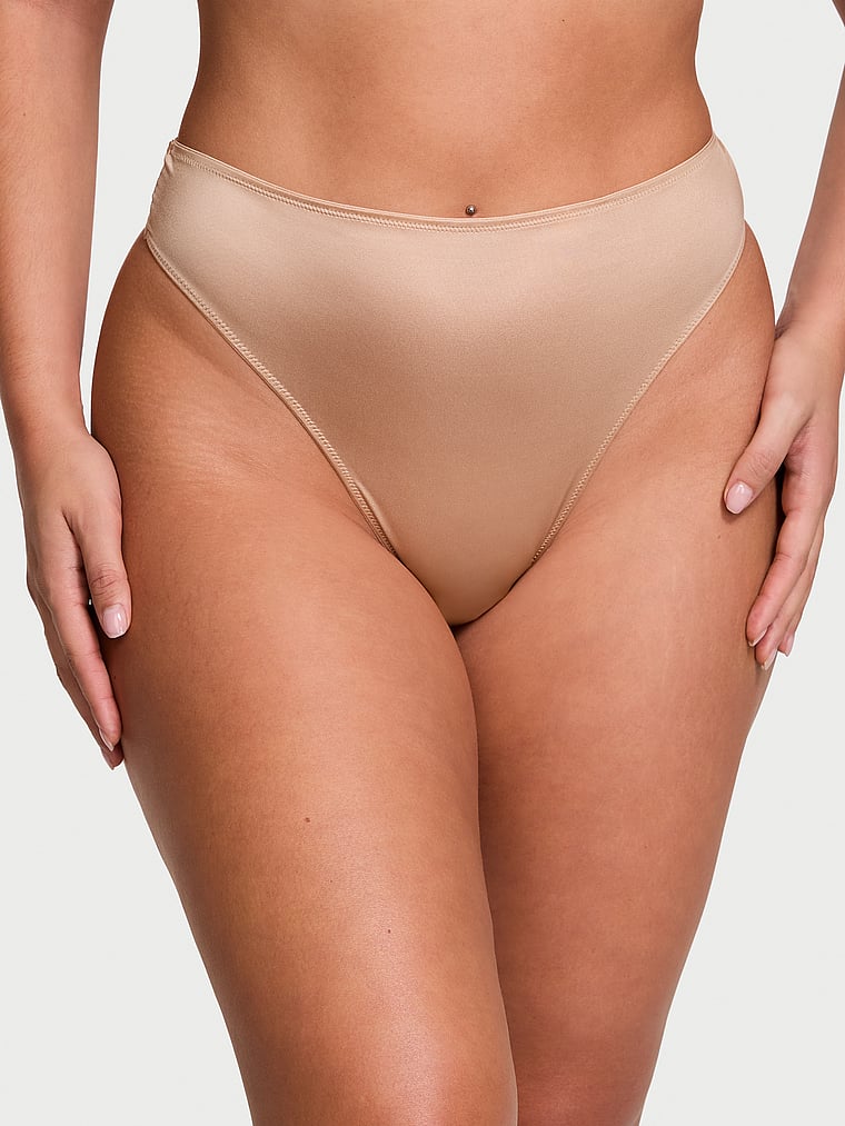 Victoria's Secret, Very Sexy Smooth High-Waist Strappy-Back Thong Panty, Praline, onModelFront, 1 of 3 Lorena is 5'9" and wears Large
