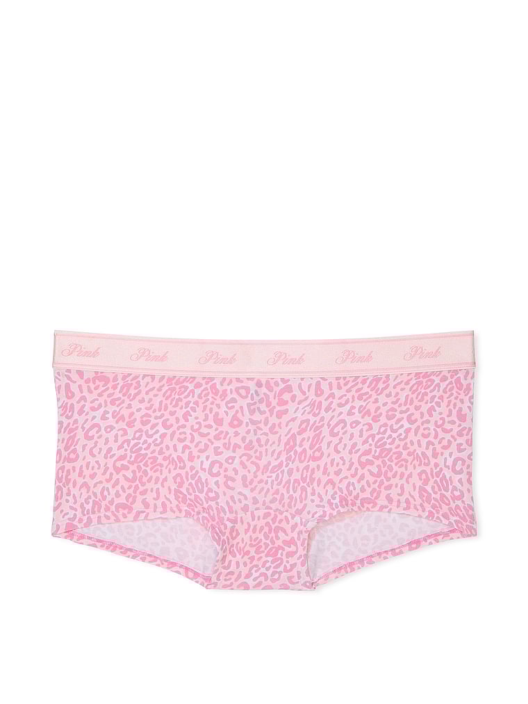 PINK Logo Cotton Boyshort Panty, Moonstone Pink Leopard Print, offModelFront, 3 of 3
