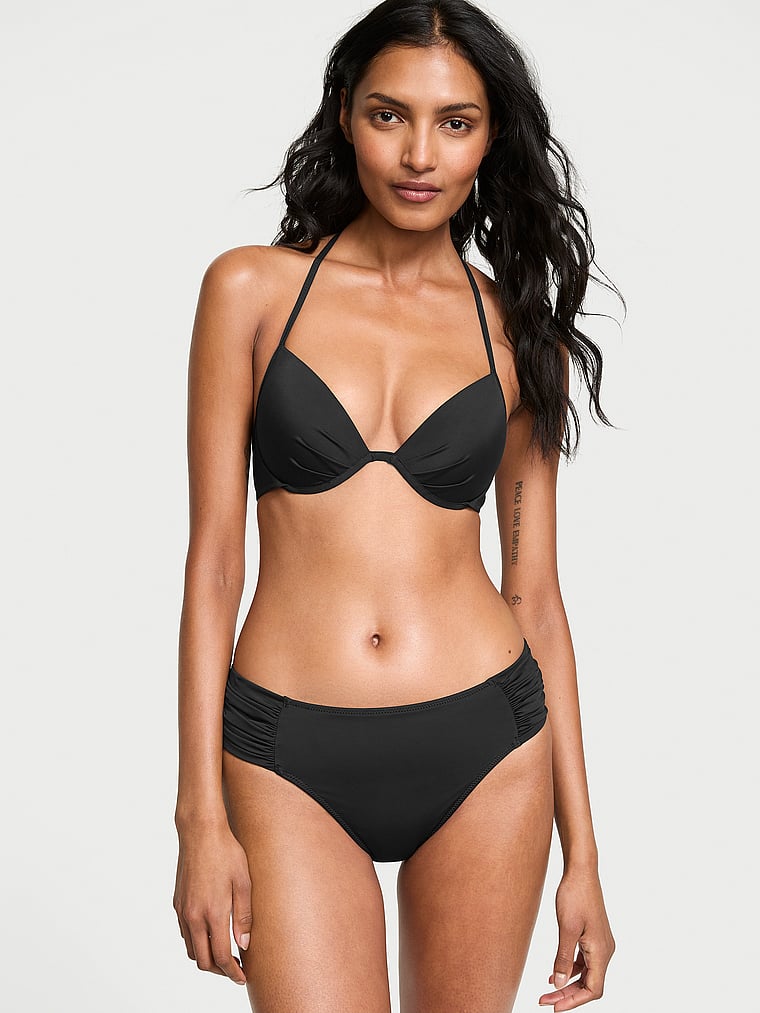 Victoria's Secret, Victoria's Secret Swim VS Archives Essential Push-Up Bikini Top, Pure Black, onModelFront, 1 of 3 Shaanti is 5'9" or 175cm and wears 32B or Small
