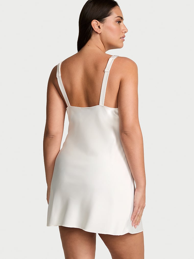 Victoria's Secret, Victoria's Secret Shine Strap Satin Slip, White/Ivory, onModelBack, 2 of 3 Lorena is 5'9" and wears Large
