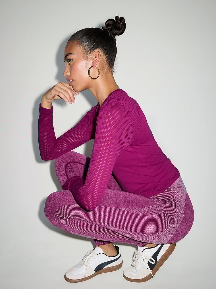 PINK Seamless Drapey Long-Sleeve Tee, Thriller, onModelSide, 1 of 4 Vanessa is 5'10" and wears Small