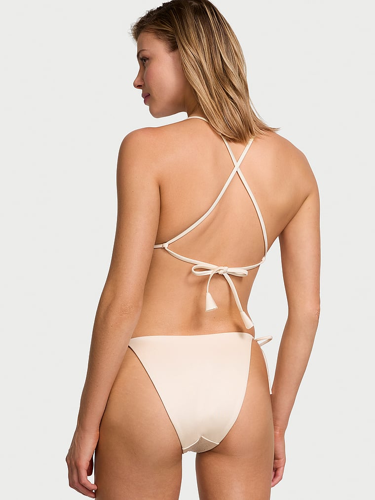 Victoria's Secret, Victoria's Secret Swim Rosette Shine Triangle Bikini Top, Candlelight, onModelBack, 2 of 3 Aga is 5'10" and wears 32B or Small
