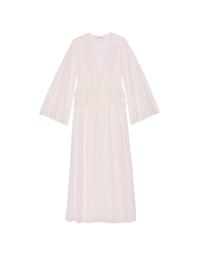 Victoria's Secret, Very Sexy Rose Lace & Tulle Corset Long Robe, White/Ivory, offModelFront, 3 of 3