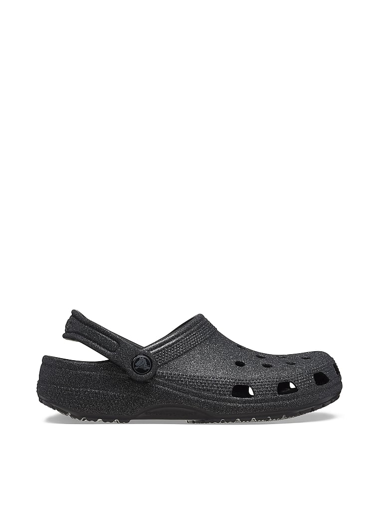 Crocs Classic Glitter Clogs, Black Glitter, onModelBack, 2 of 3