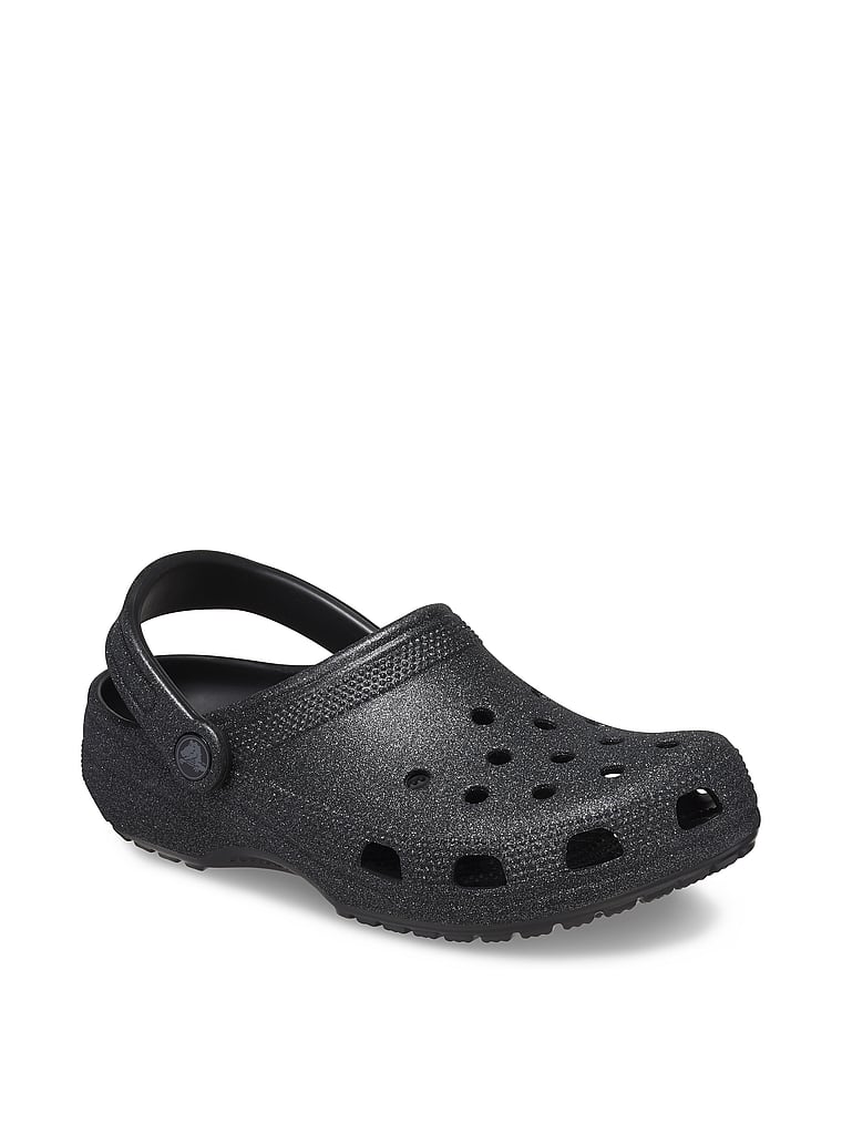 Crocs Classic Glitter Clogs, Black Glitter, onModelFront, 1 of 3