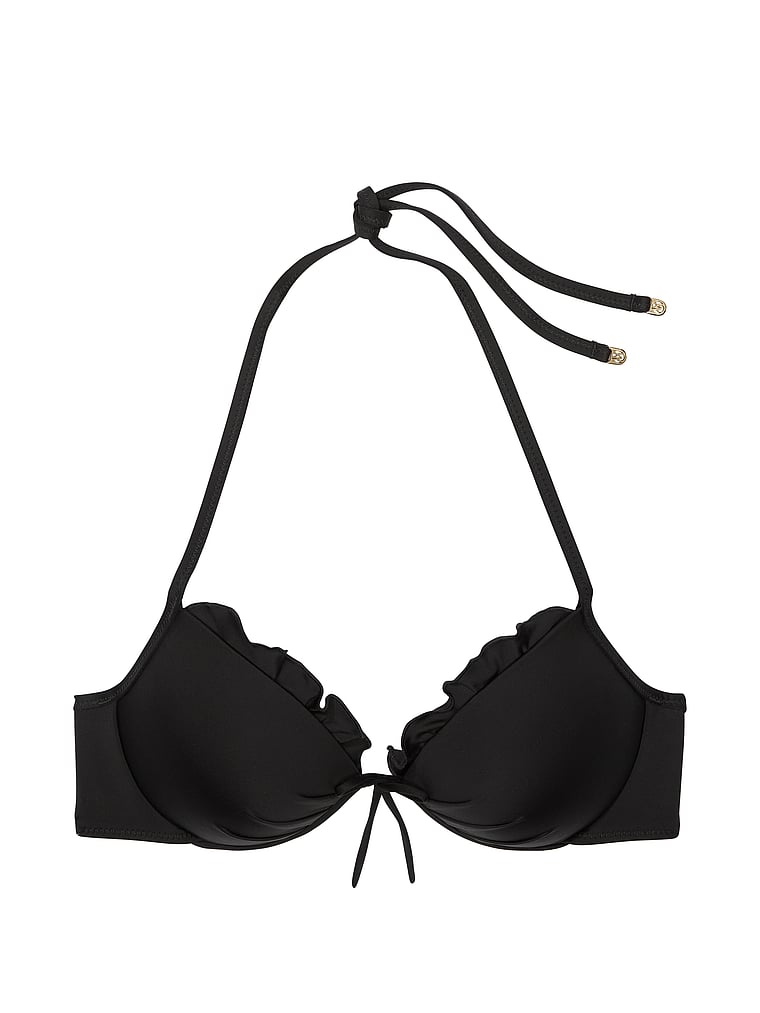 Victoria's Secret, Victoria's Secret Swim VS Archives Essential Ruffled Push-Up Bikini Top, Pure Black, offModelFront, 3 of 3