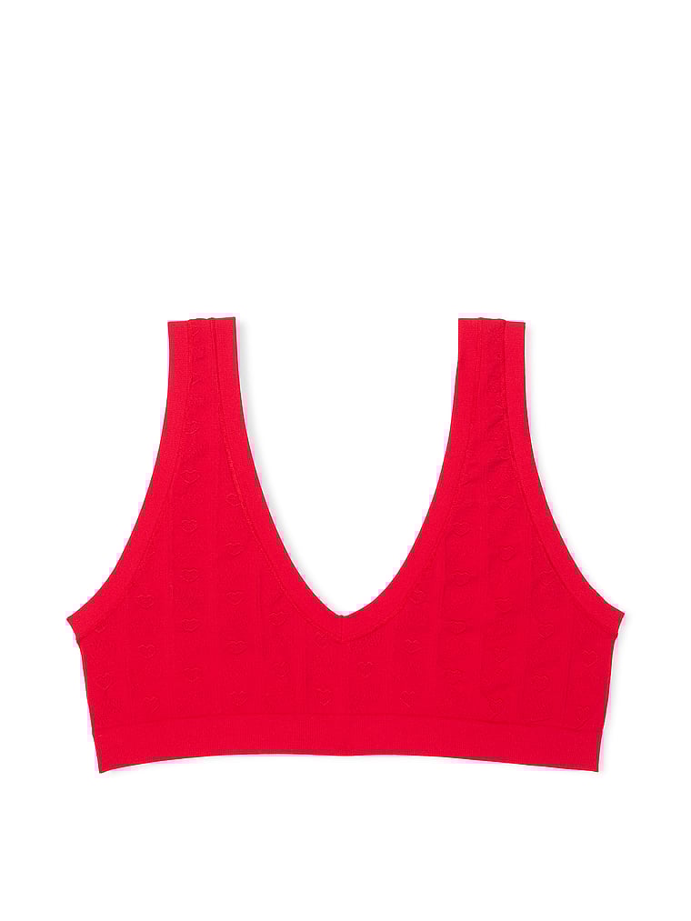 PINK Comfort Seamless Plunge Bralette, Red Pepper, offModelFront, 3 of 3