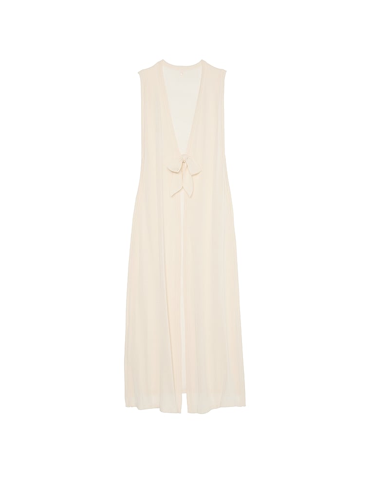 Victoria's Secret, Victoria's Secret Swim Beachwear Knit Tie-Front Maxi Cover-Up, Candlelight, offModelFront, 3 of 3