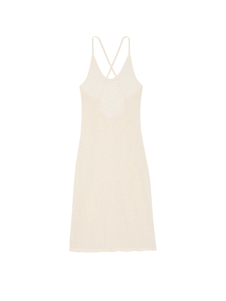 Victoria's Secret, Victoria's Secret Swim Beachwear Diamante Knit Cover-Up Midi Dress, Candlelight, offModelFront, 3 of 4