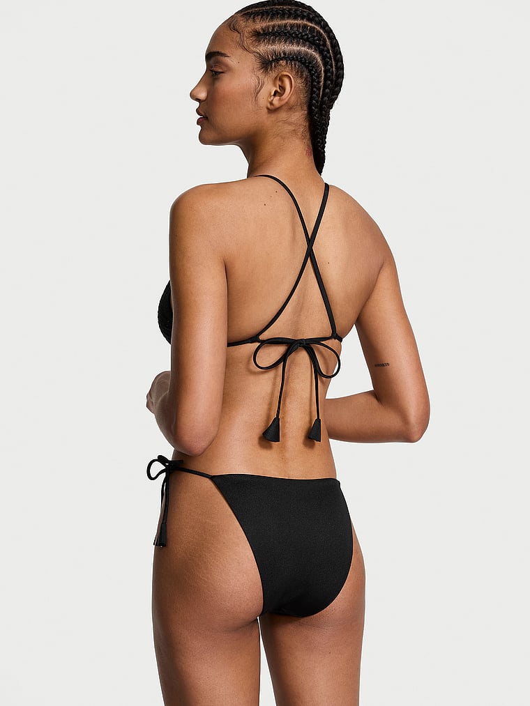 Victoria's Secret, Victoria's Secret Swim Rosette Shine Triangle Bikini Top, Black, onModelBack, 3 of 3