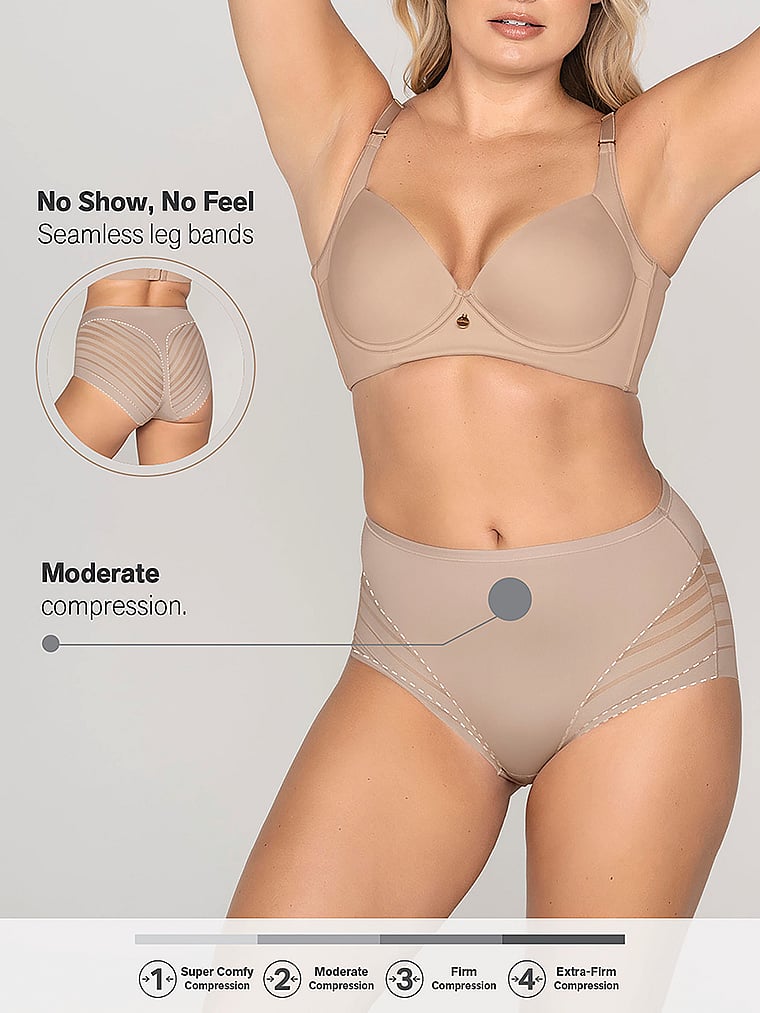 Victoria's Secret, Leonisa Shapewear Moderate Compression Undetectable Contouring Panty, Beige, offModelBack, 3 of 5