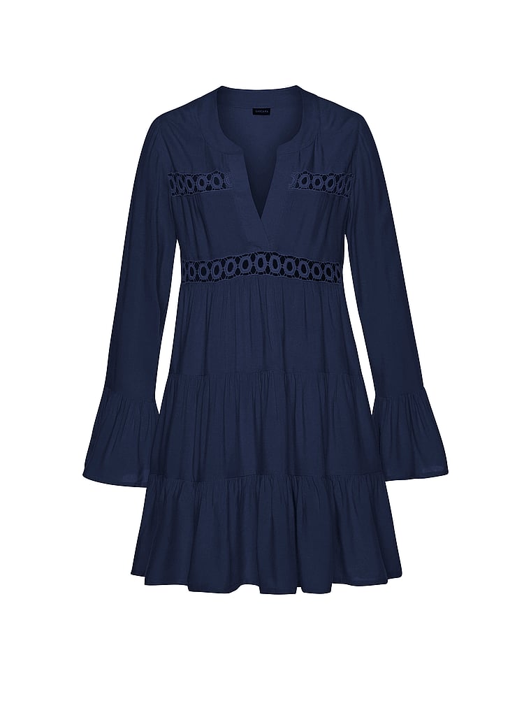 Victoria's Secret, Lascana Short V-neck Ruffle Dress, NAVY, detail, 3 of 3