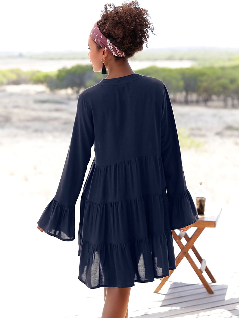 Victoria's Secret, Lascana Short V-neck Ruffle Dress, NAVY, onModelBack, 2 of 3