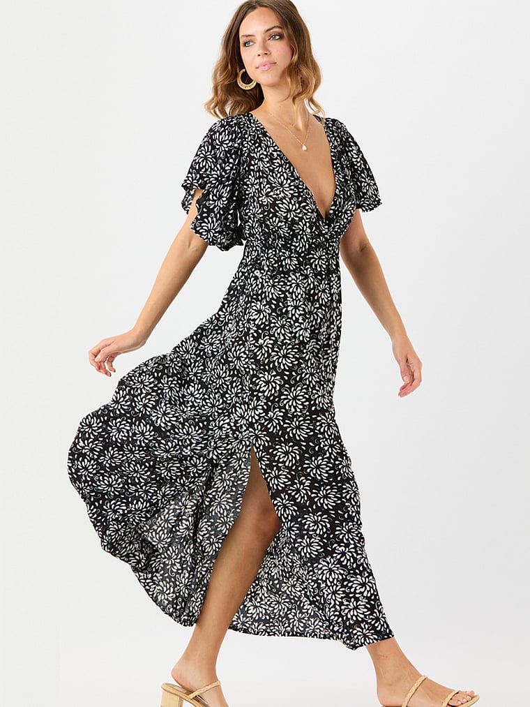 Victoria's Secret, Tiare Hawaii Bowie Maxi Dress, Batik Blooms Black, detail, 3 of 3