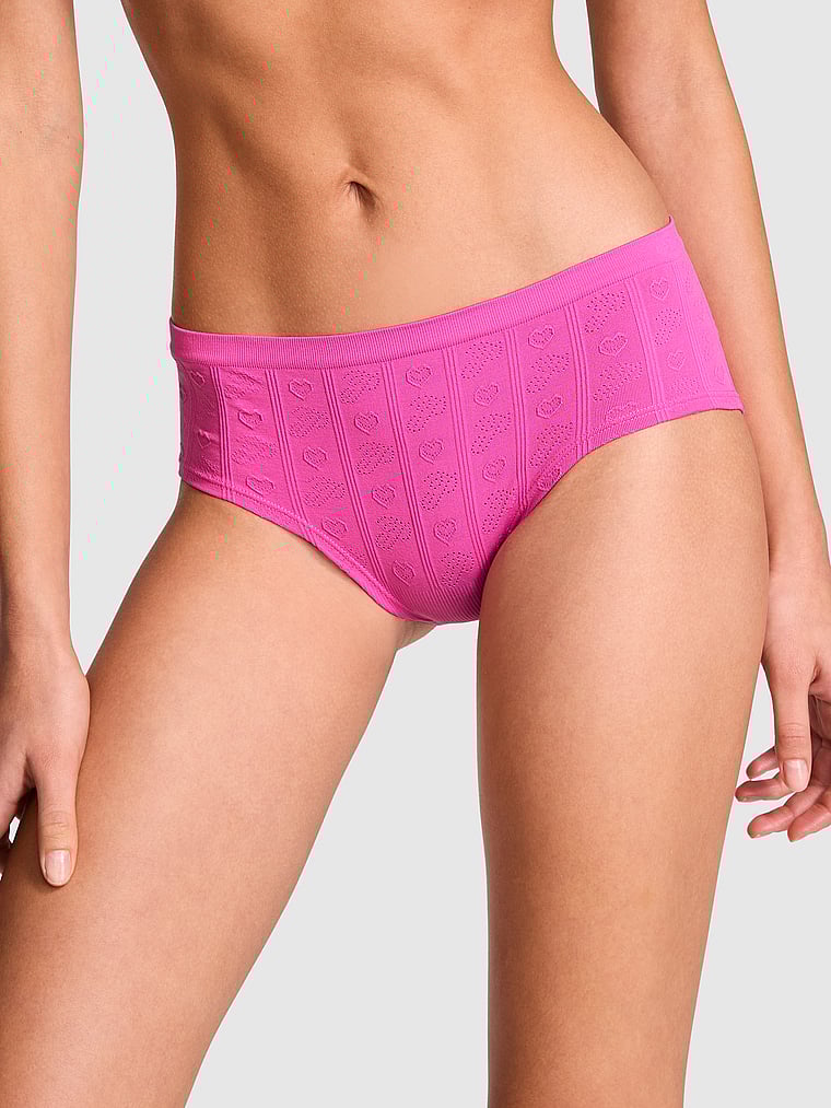 PINK Seamless Hiphugger Panty, Pink Gossip, onModelFront, 1 of 4 Yoly  is 5'8" and wears Small