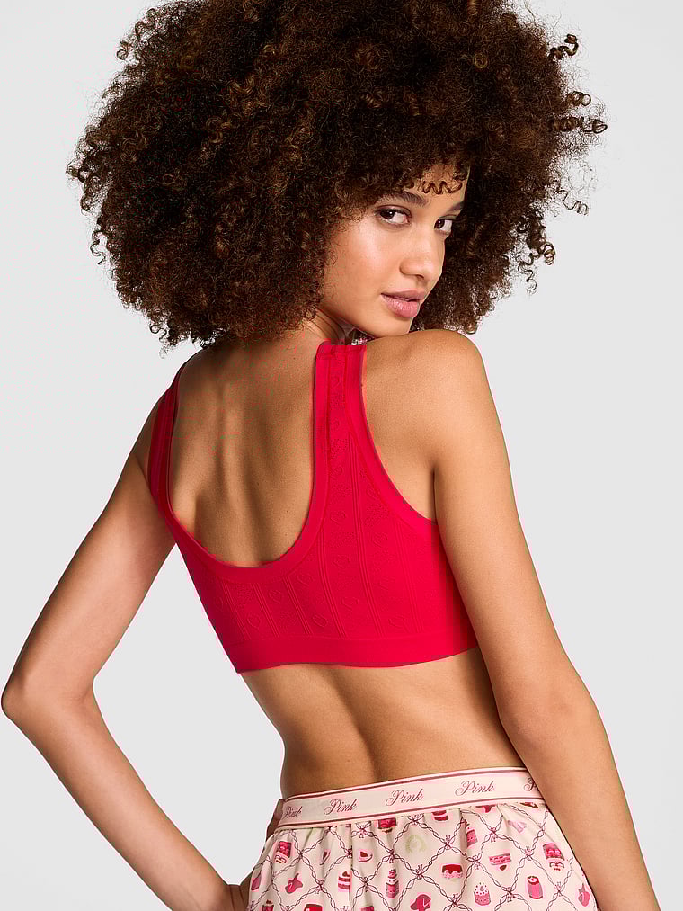 PINK Comfort Seamless Plunge Bralette, Red Pepper, onModelBack, 2 of 3 Yoly  is 5'8" and wears 32B or Small