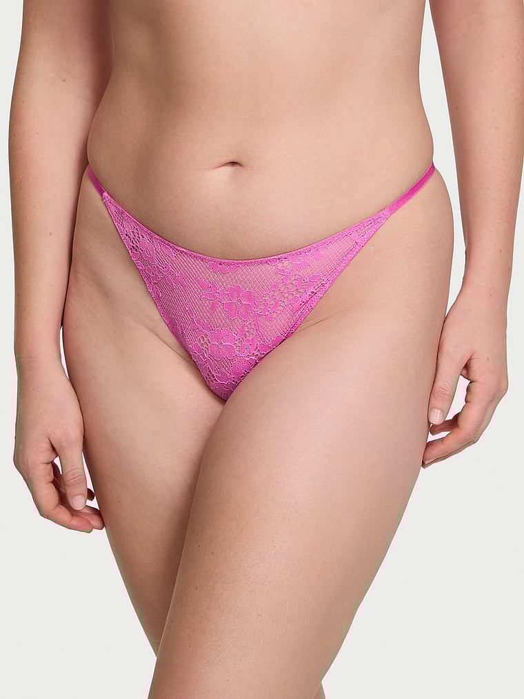 Victoria's Secret, Dream Angels Lace Rhinestone Heart Hardware Brazilian Panty, onModelFront, 1 of 3