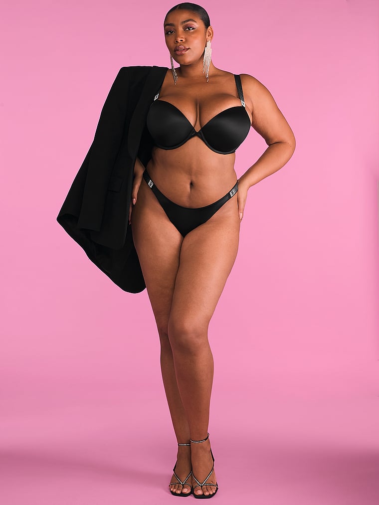 Victoria's Secret, Very Sexy Double Shine Strap Smooth Thong Panty, Black, onModelSide, 5 of 5 Brianna is 5'10" and wears Large