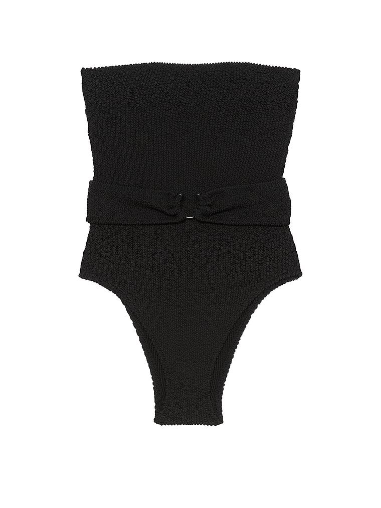 Victoria's Secret, Victoria's Secret Swim Crinkle Belted Strapless One-Piece Swimsuit, Black, offModelFront, 3 of 3
