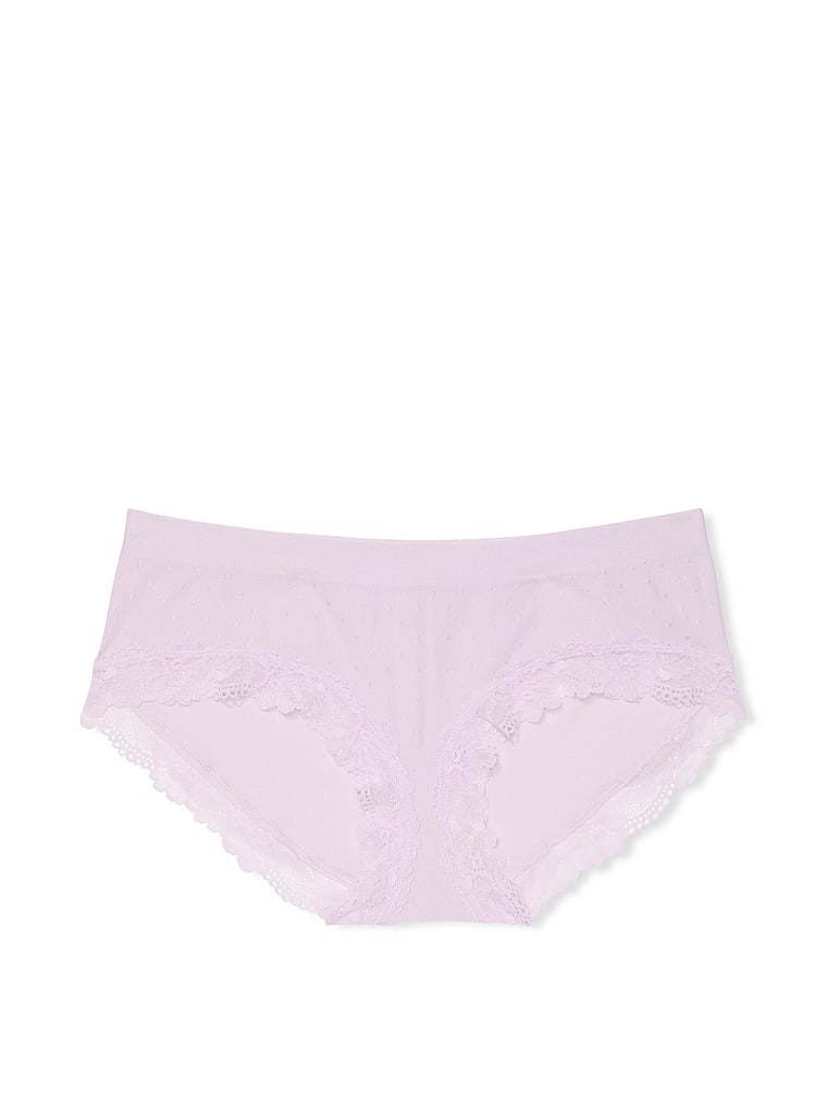 Victoria's Secret, Seamless Seamless Lace-Trim Hiphugger Panty, Delicate Violet, offModelFront, 3 of 3