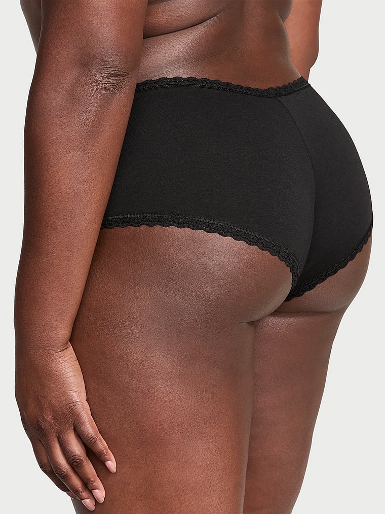 Victoria's Secret, Lace Trim Cotton Bow Lace-Trim Cheeky Panty, Black, onModelBack, 2 of 3 Grace is 5'11" and wears Large