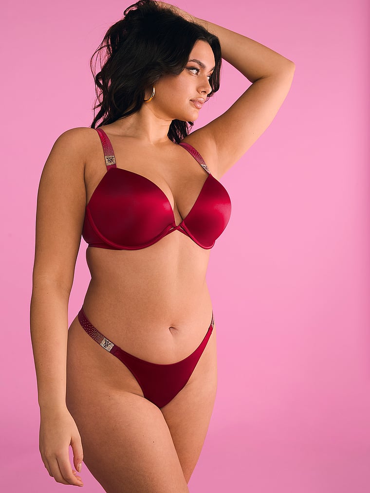 Victoria's Secret, Very Sexy Scattered Shine Strap Smooth Thong Panty, Red Lacquer, onModelSide, 1 of 5 Karmi is 5'10" and wears Large