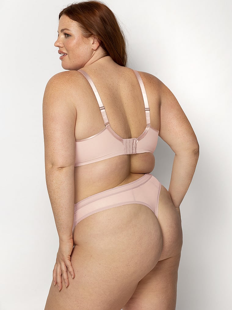 Victoria's Secret, Curvy Couture Sheer Mesh High-Cut Thong Panty, Blushing Rose, onModelBack, 2 of 3