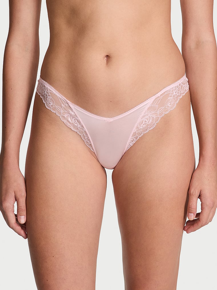 Rose Lace High-Leg Crotchless Thong Panty