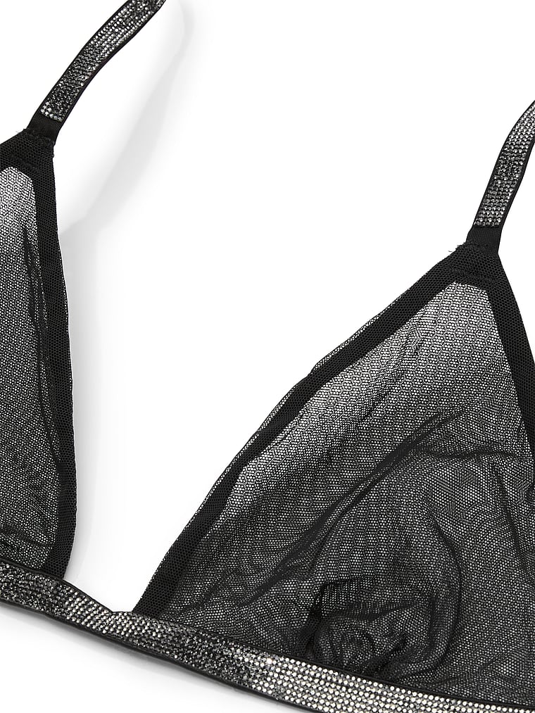 Victoria's Secret, Very Sexy Sheer Shine Triangle Bralette, Black, detail, 4 of 5