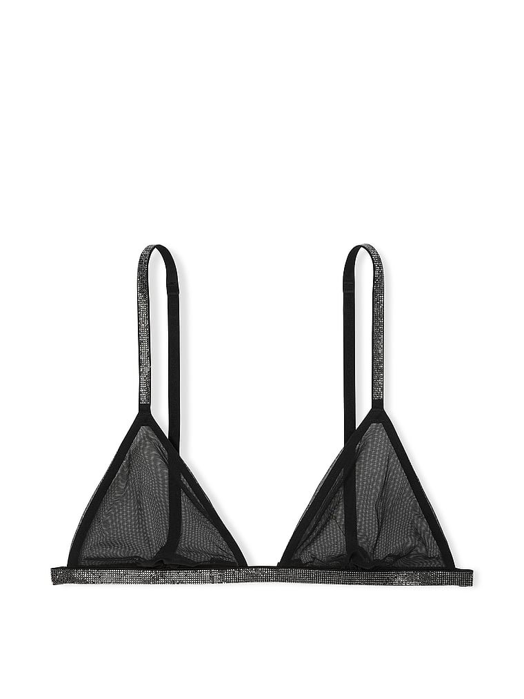 Victoria's Secret, Very Sexy Sheer Shine Triangle Bralette, Black, offModelFront, 3 of 5