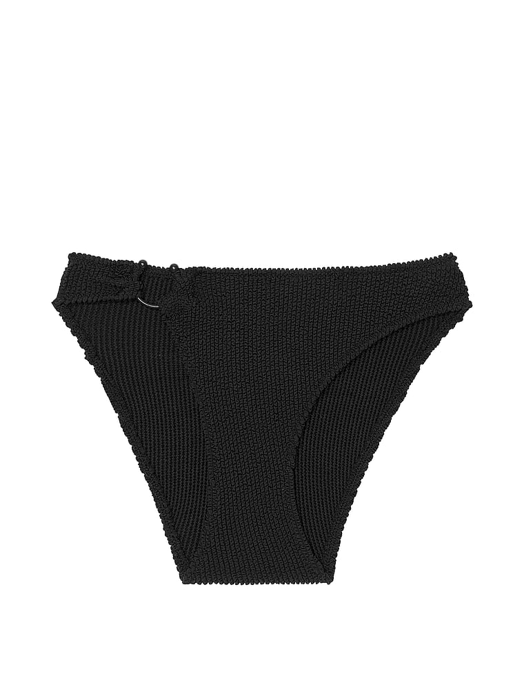 Victoria's Secret, Victoria's Secret Swim Crinkle Ring Bikini Bottom, Black, offModelFront, 3 of 3