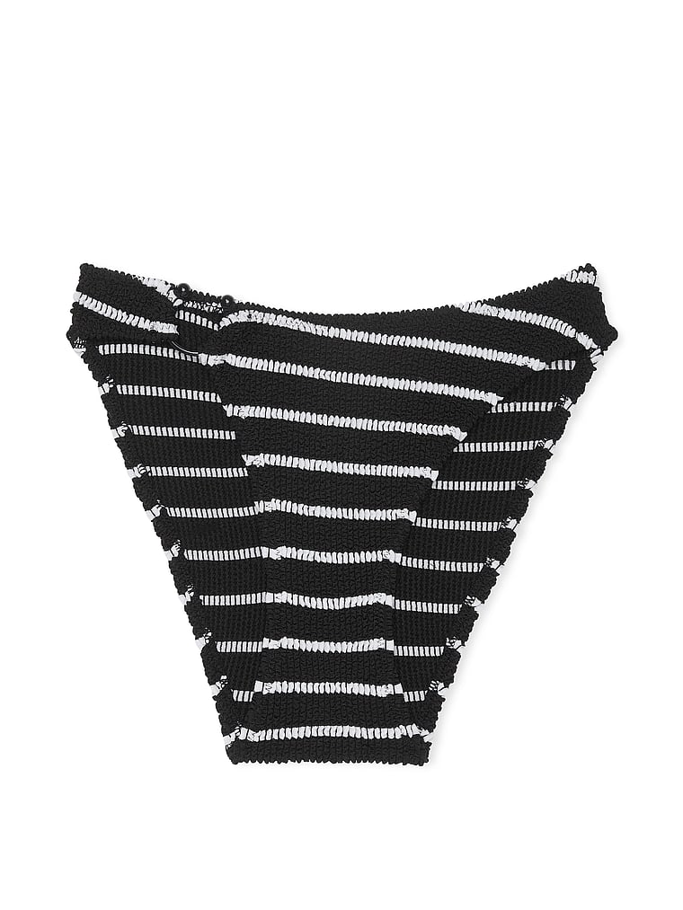 Victoria's Secret, Victoria's Secret Swim Crinkle Ring Bikini Bottom, Black & White Stripes, offModelFront, 3 of 3
