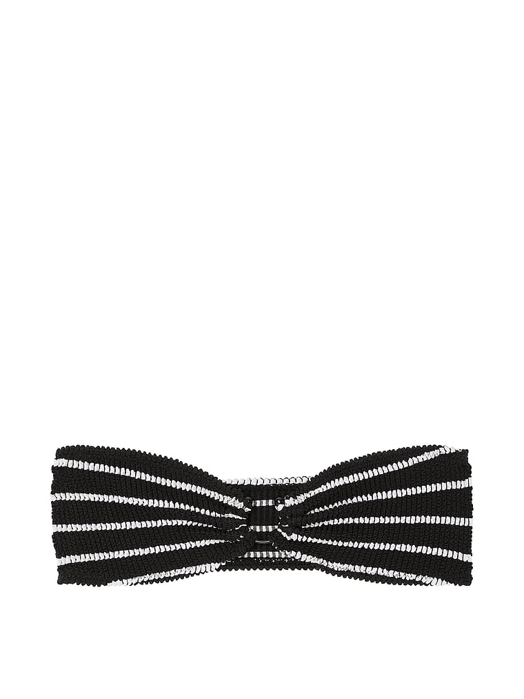 Victoria's Secret, Victoria's Secret Swim Crinkle Ring Bandeau Strapless Bikini Top, Black & White Stripes, offModelFront, 3 of 3