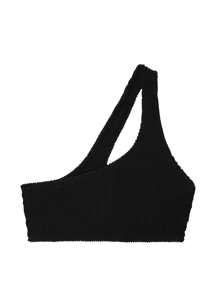 Victoria's Secret, Victoria's Secret Swim Crinkle One-Shoulder Bikini Top, Black, offModelFront, 3 of 3