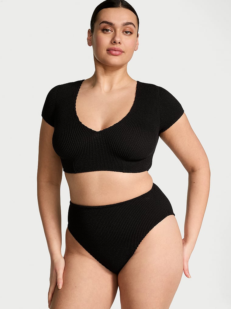 Victoria's Secret, Victoria's Secret Swim Crinkle High-Waist Full-Coverage Bikini Bottom, onModelBack, 2 of 3