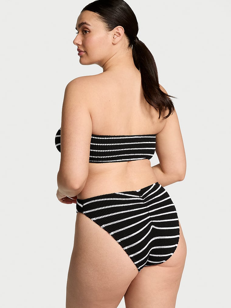 Victoria's Secret, Victoria's Secret Swim Crinkle Ring Bandeau Strapless Bikini Top, Black & White Stripes, onModelBack, 2 of 3 Karmi is 5'10" or 178cm and wears 34DD (E) or Large