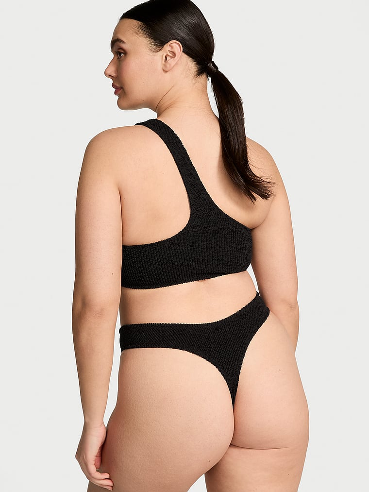 Victoria's Secret, Victoria's Secret Swim Crinkle One-Shoulder Bikini Top, Black, onModelBack, 2 of 3 Karmi is 5'10" and wears 34DD (E) or Large