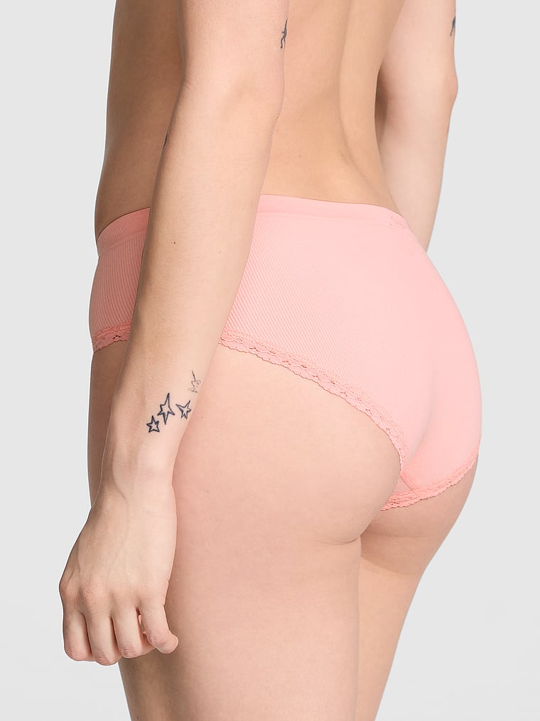 PINK Seamless Hiphugger Panty, Apricot Frost, onModelBack, 2 of 3 Sofia is 5'10" and wears Small