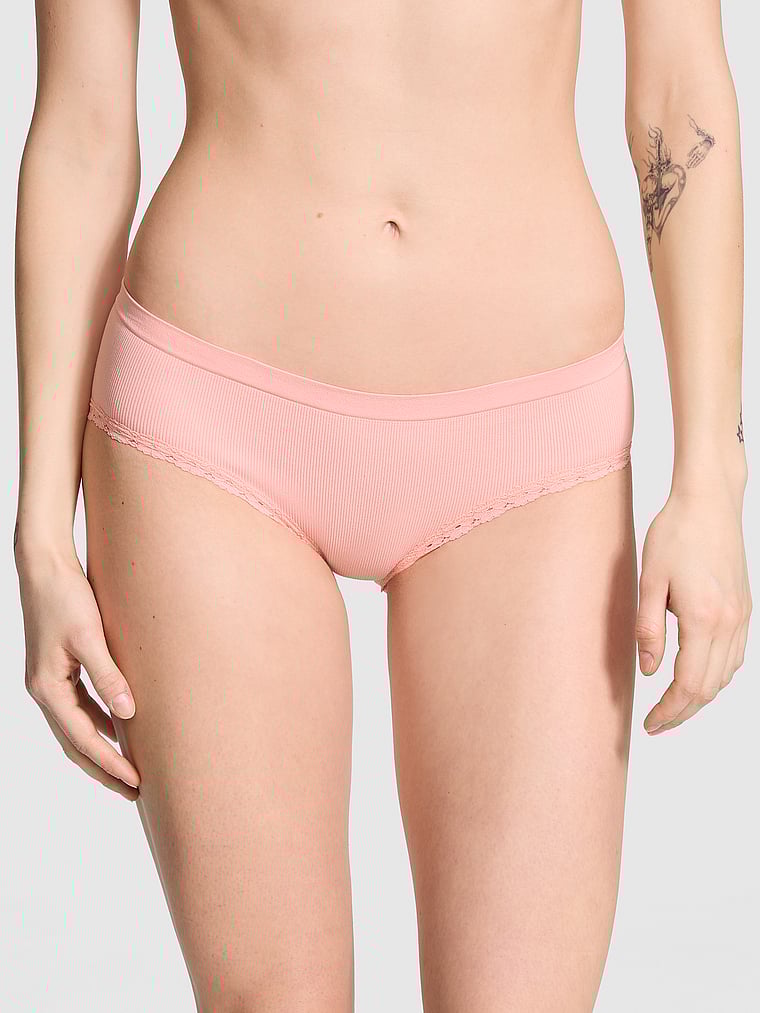 PINK Seamless Hiphugger Panty, Apricot Frost, onModelFront, 1 of 3 Sofia is 5'10" and wears Small