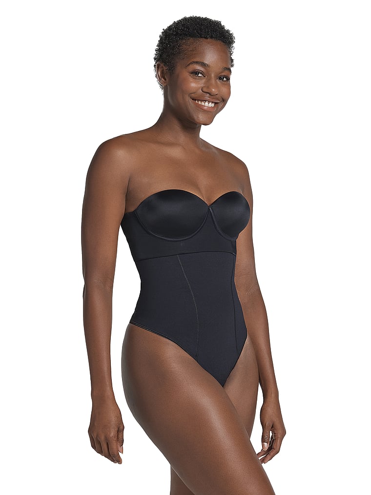 Victoria's Secret, Leonisa Shapewear Firm Compression Tummy Control Sculpting Thong, Black, onModelFront, 2 of 7