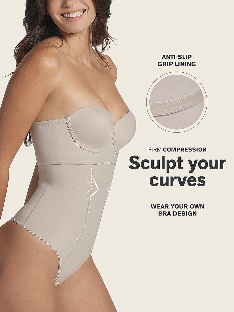 Victoria's Secret, Leonisa Shapewear Firm Compression Tummy Control Sculpting Thong, Beige, detail, 5 of 6