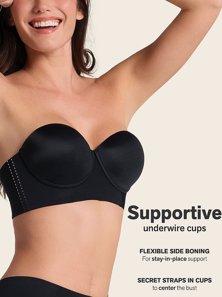 Victoria's Secret, Leonisa Shapewear Smoothing Strapless Longline Bra, Black, detail, 5 of 7